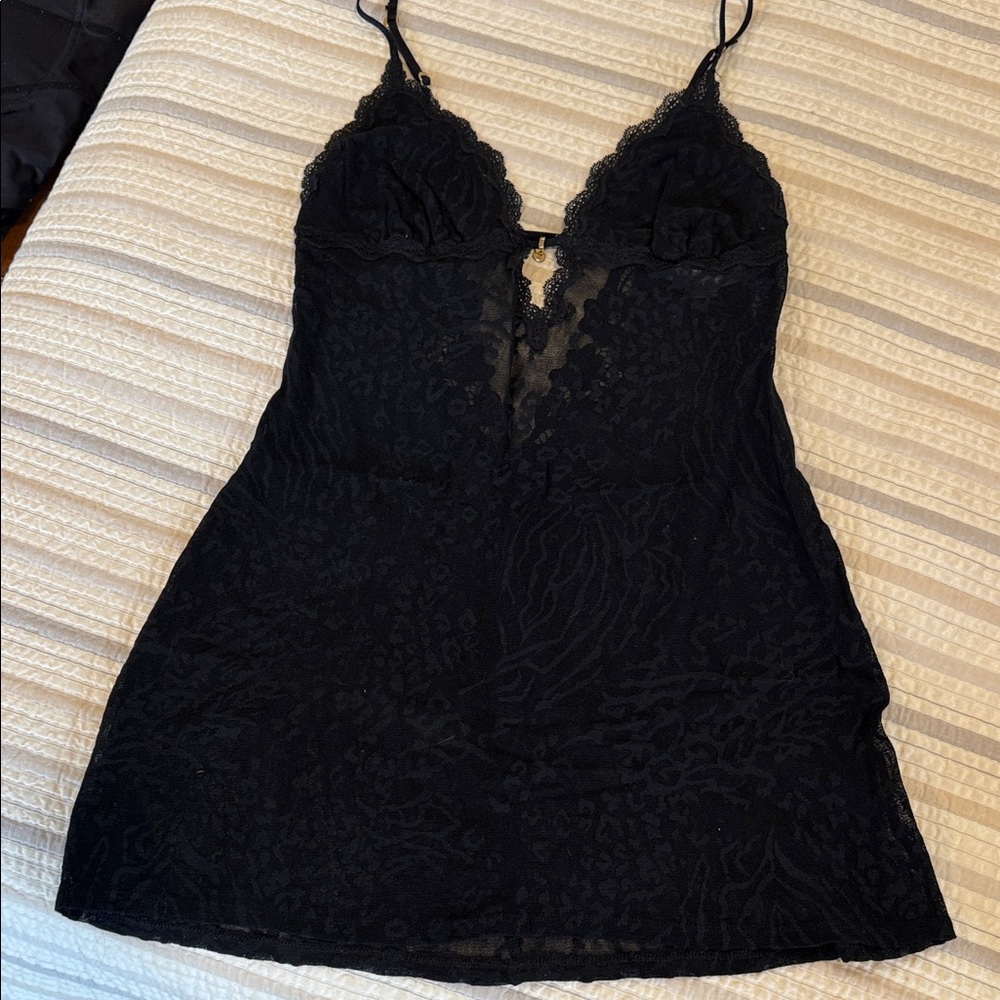 Victoria's Secret Black Lace Chemise with Lace Trim